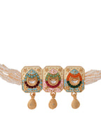 Jewels Nest Traditional Gold-Polished Kundan & Pearl Multi-Color Necklace and Earrings Set for Women | Grocsy