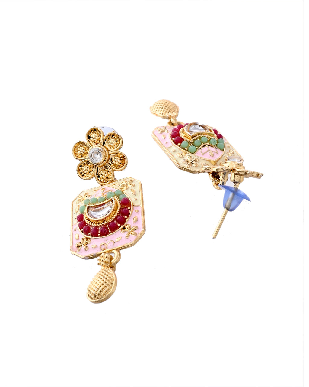 Jewels Nest Traditional Gold-Polished Kundan & Pearl Multi-Color Necklace and Earrings Set for Women | Grocsy