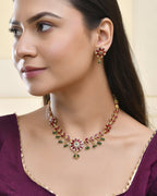 Jewels Nest Traditional Ruby and Emerald Floral Necklace & Earrings Set | Grocsy