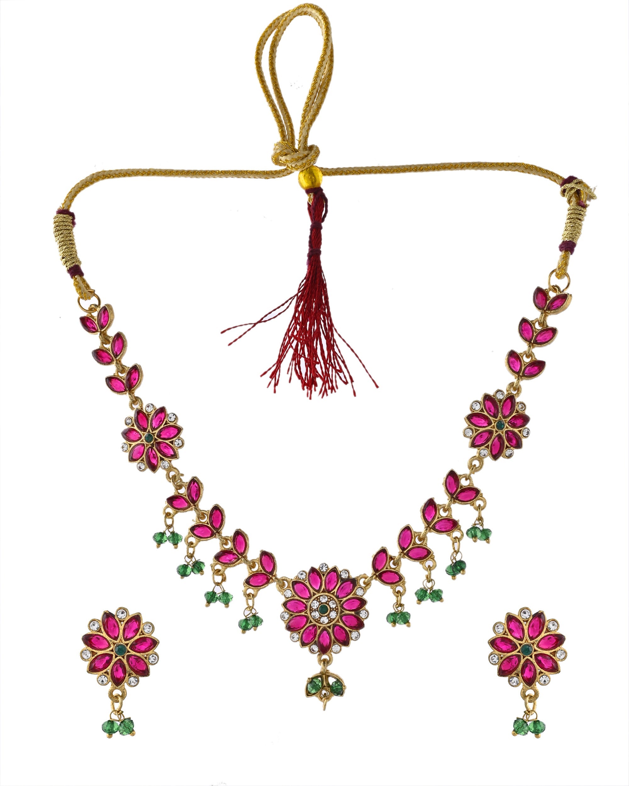 Jewels Nest Traditional Ruby and Emerald Floral Necklace & Earrings Set | Grocsy