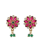 Jewels Nest Traditional Ruby and Emerald Floral Necklace & Earrings Set | Grocsy