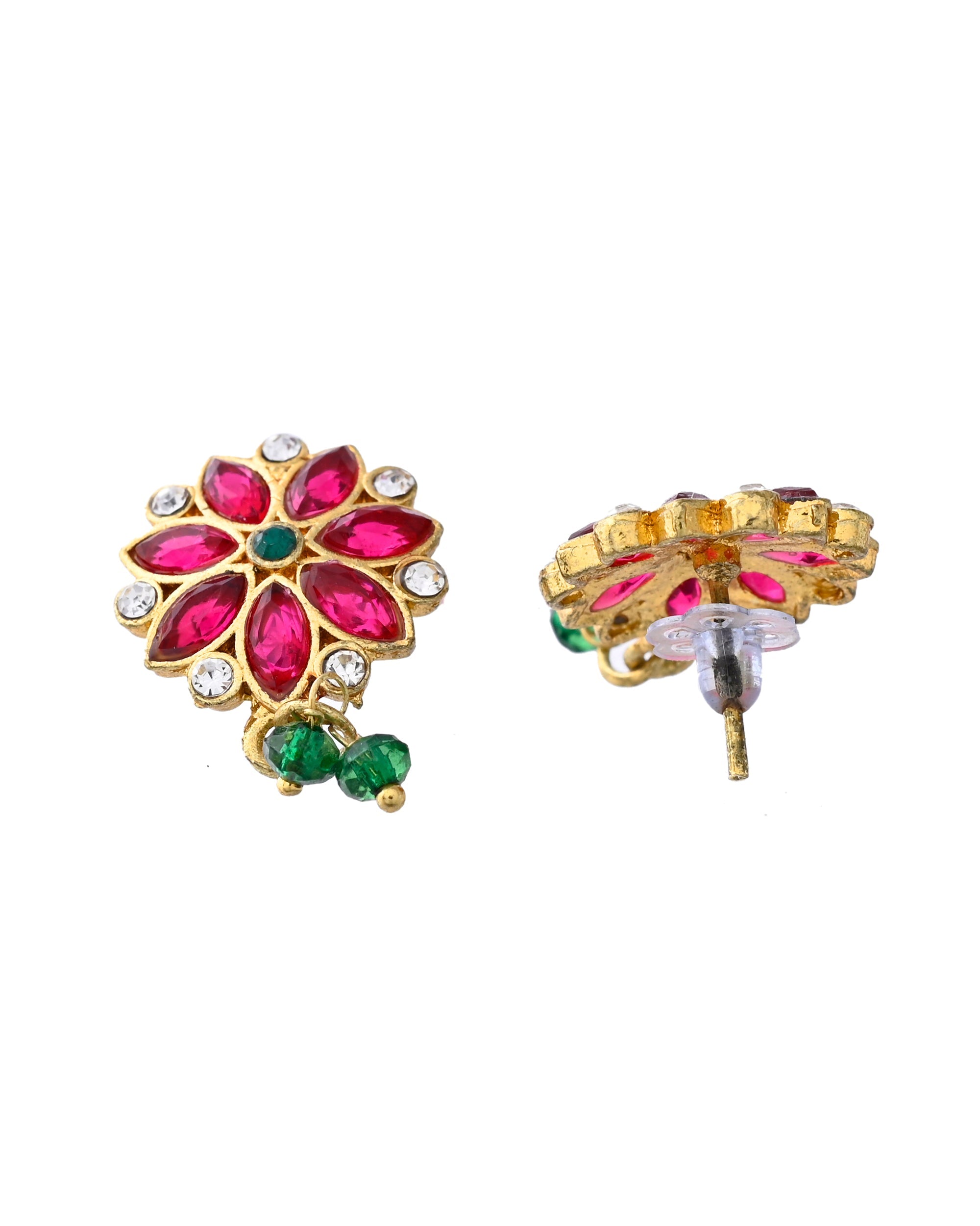 Jewels Nest Traditional Ruby and Emerald Floral Necklace & Earrings Set | Grocsy