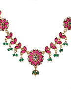 Jewels Nest Traditional Ruby and Emerald Floral Necklace & Earrings Set | Grocsy