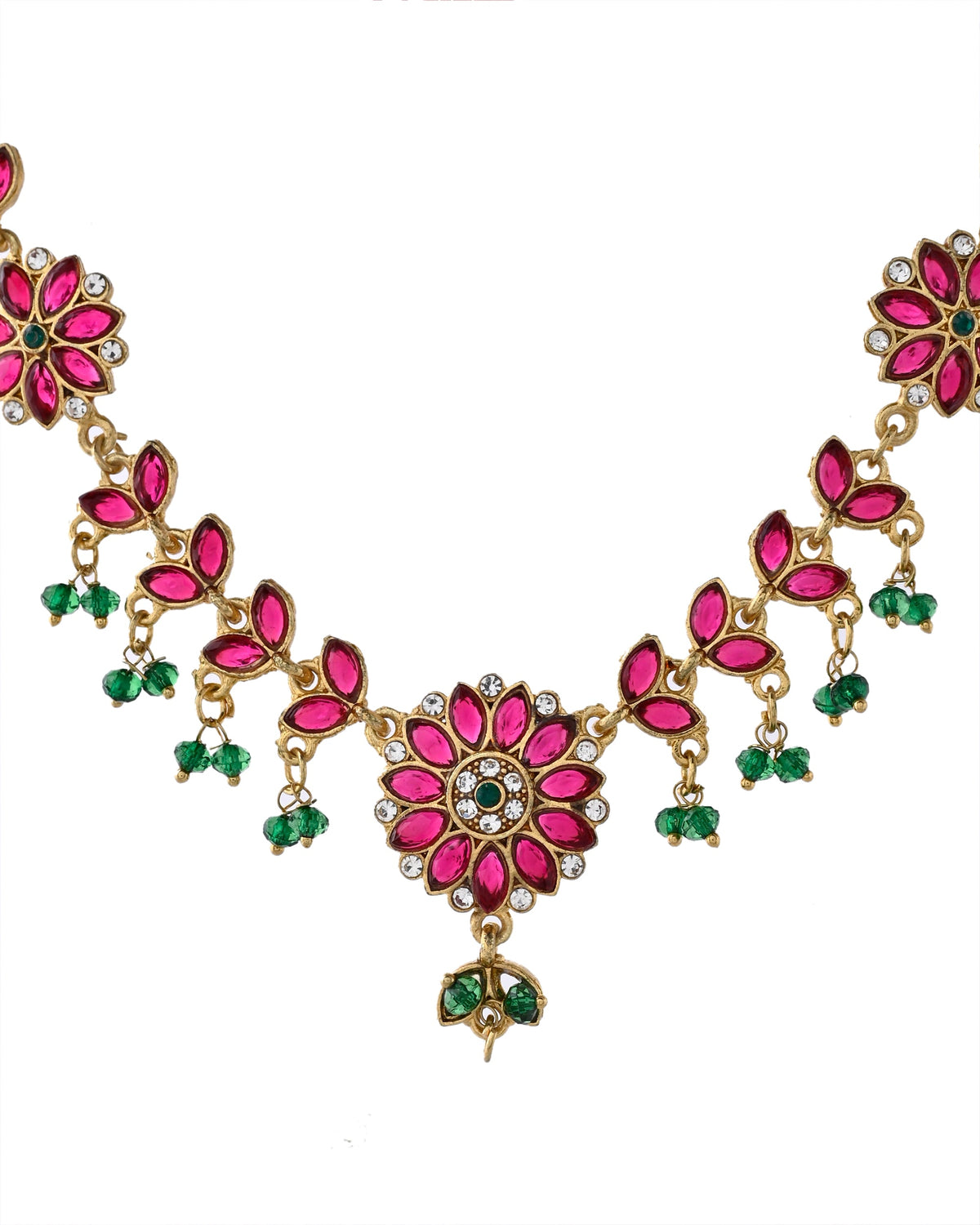 Jewels Nest Traditional Ruby and Emerald Floral Necklace & Earrings Set | Grocsy