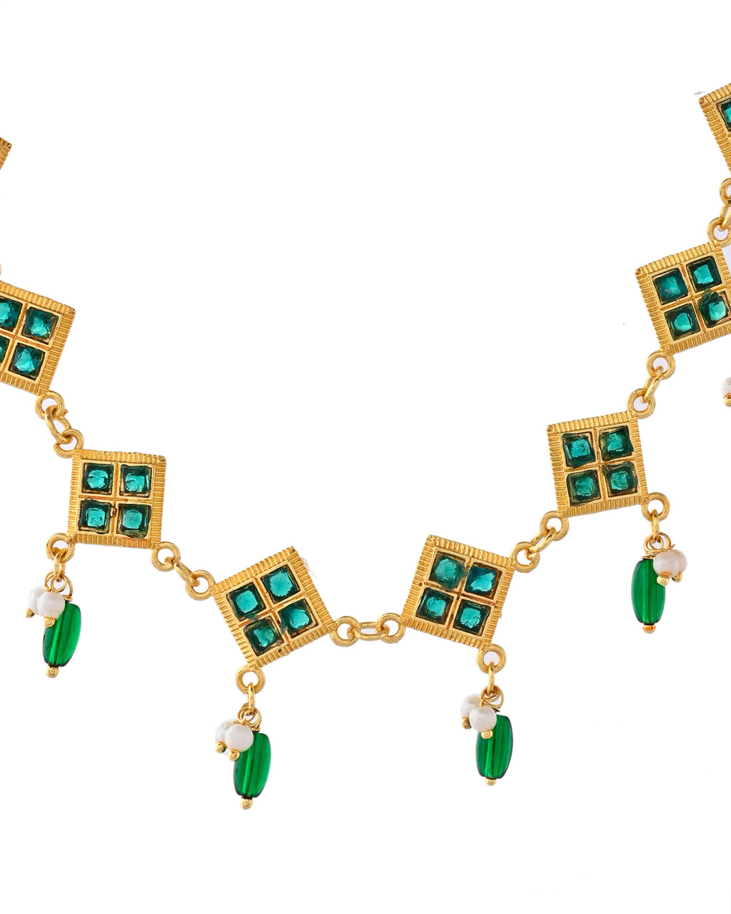 Jewels Nest Elegant Green Square Drop Necklace & Earrings Set | Grocsy