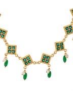 Jewels Nest Elegant Green Square Drop Necklace & Earrings Set | Grocsy