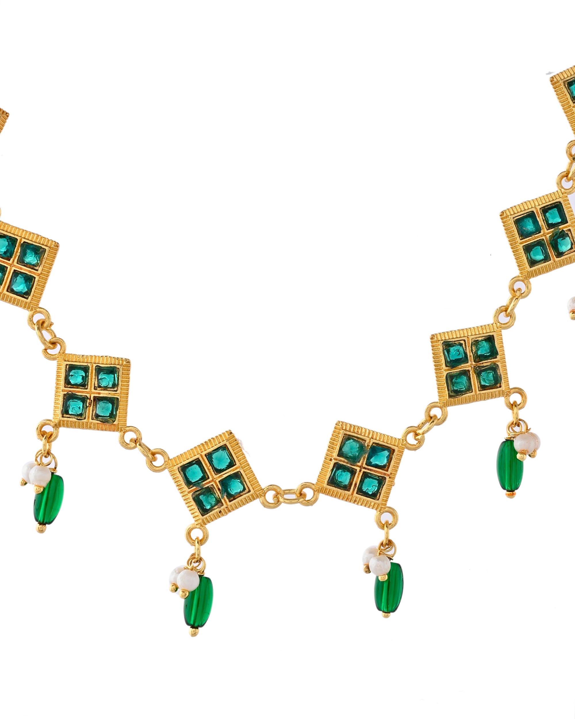 Jewels Nest Elegant Green Square Drop Necklace & Earrings Set | Grocsy