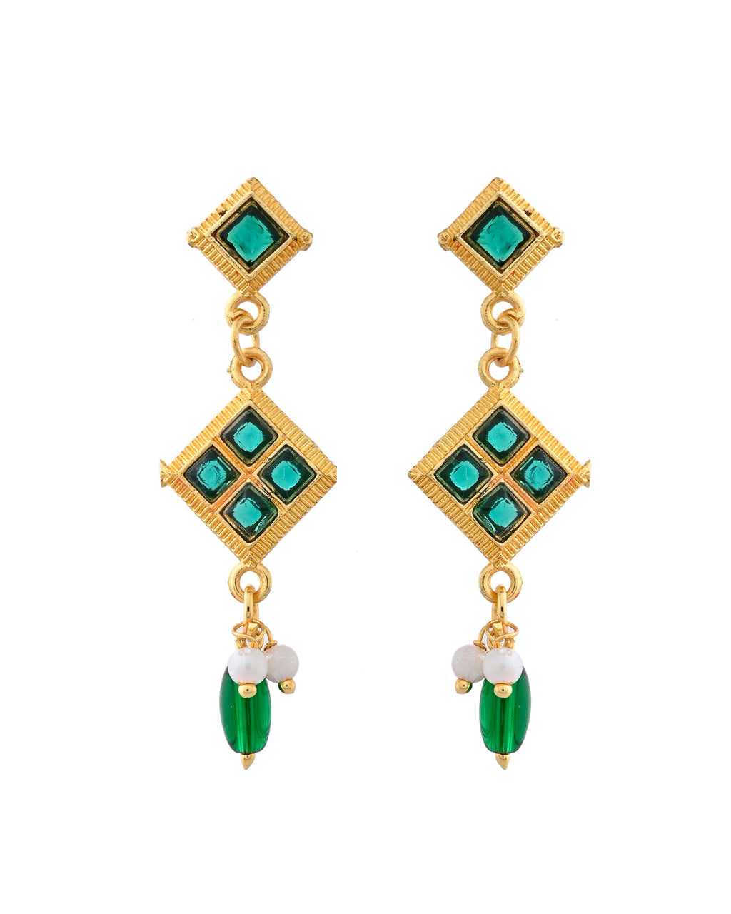 Jewels Nest Elegant Green Square Drop Necklace & Earrings Set | Grocsy