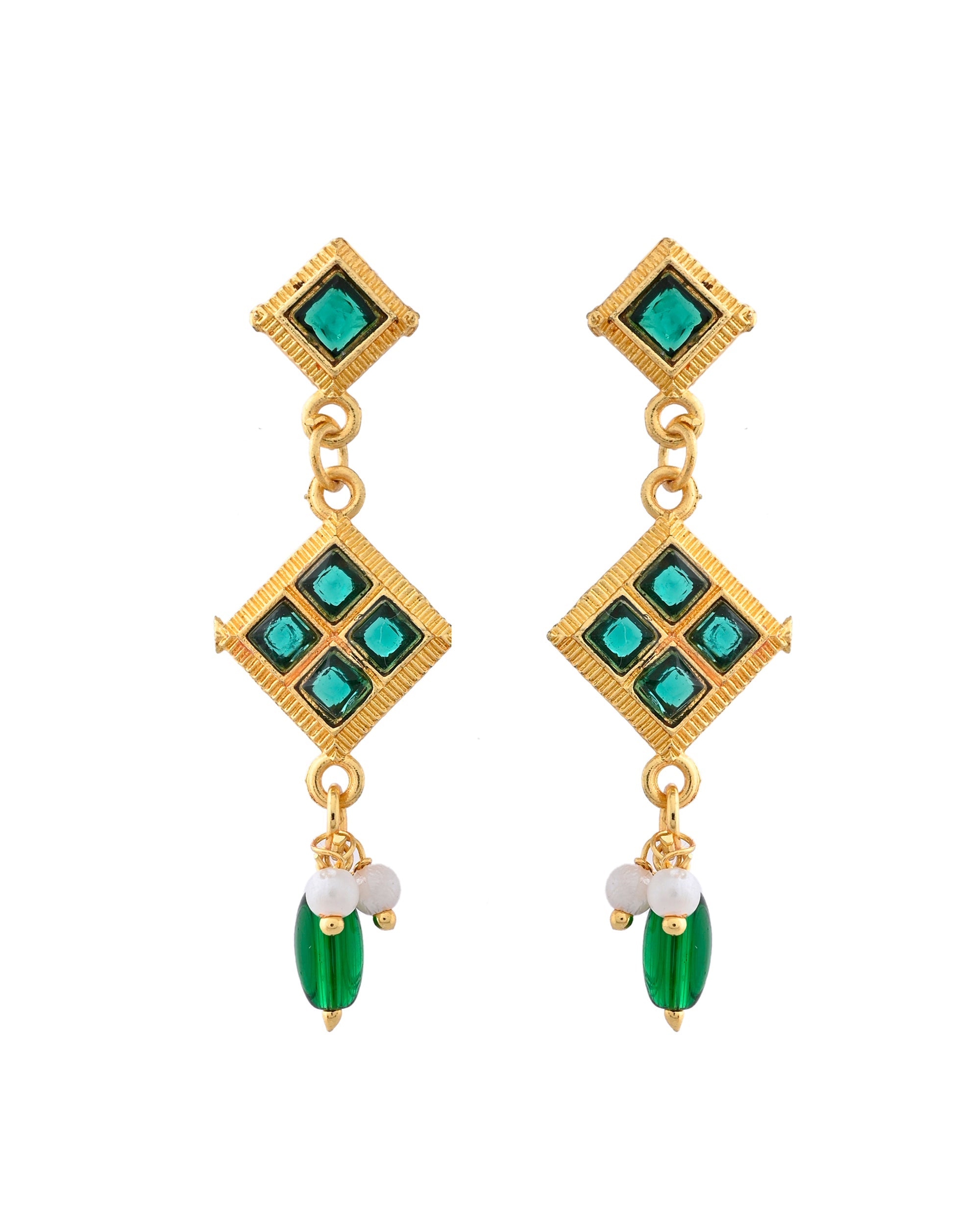 Jewels Nest Elegant Green Square Drop Necklace & Earrings Set | Grocsy