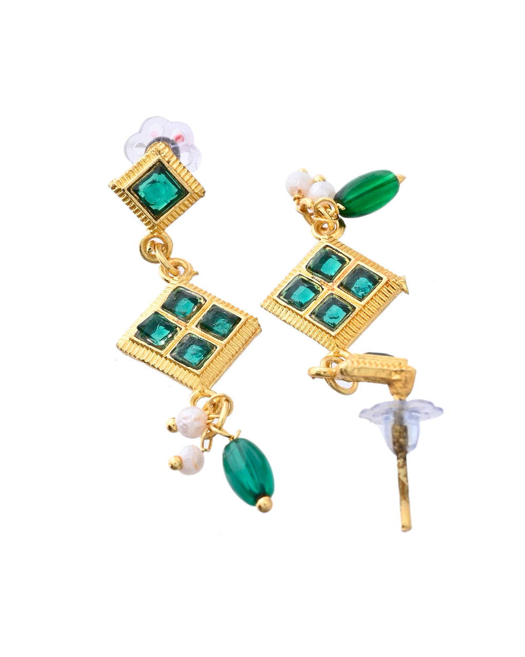 Jewels Nest Elegant Green Square Drop Necklace & Earrings Set | Grocsy