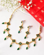Jewels Nest Elegant Green Square Drop Necklace & Earrings Set | Grocsy