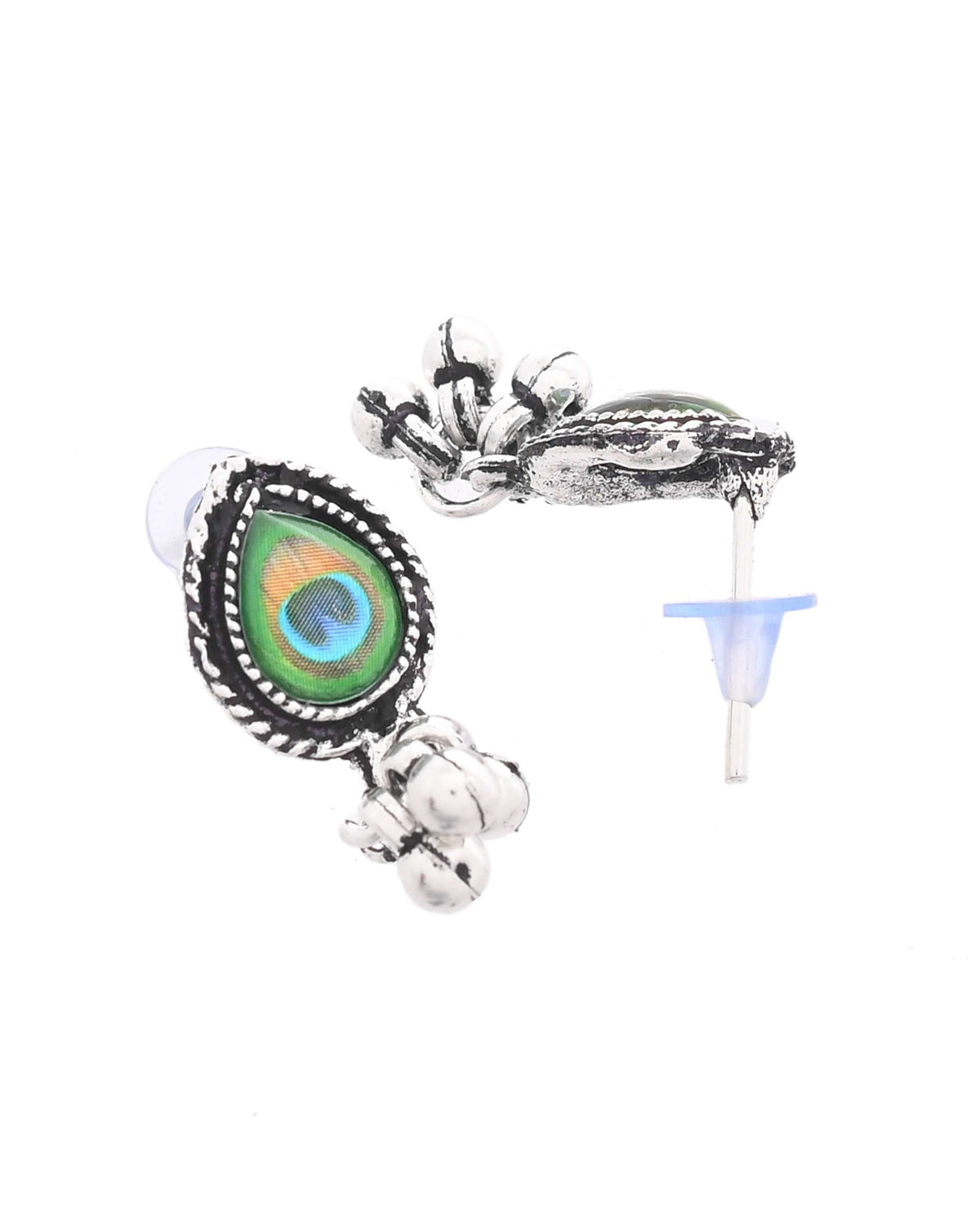 Jewels Nest Oxidised Silver Peacock Feather Necklace with Matching Earrings Set