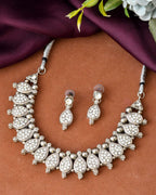 Jewels Nest Silver-Plated AD Studded Traditional Necklace Set for Women