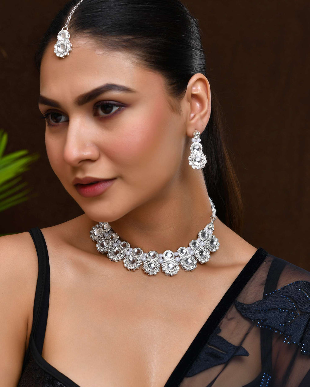 Jewels Nest Oxidized Silver Mirror Choker Necklace Set with Earrings – Boho Tribal Jewellery | Grocsy
