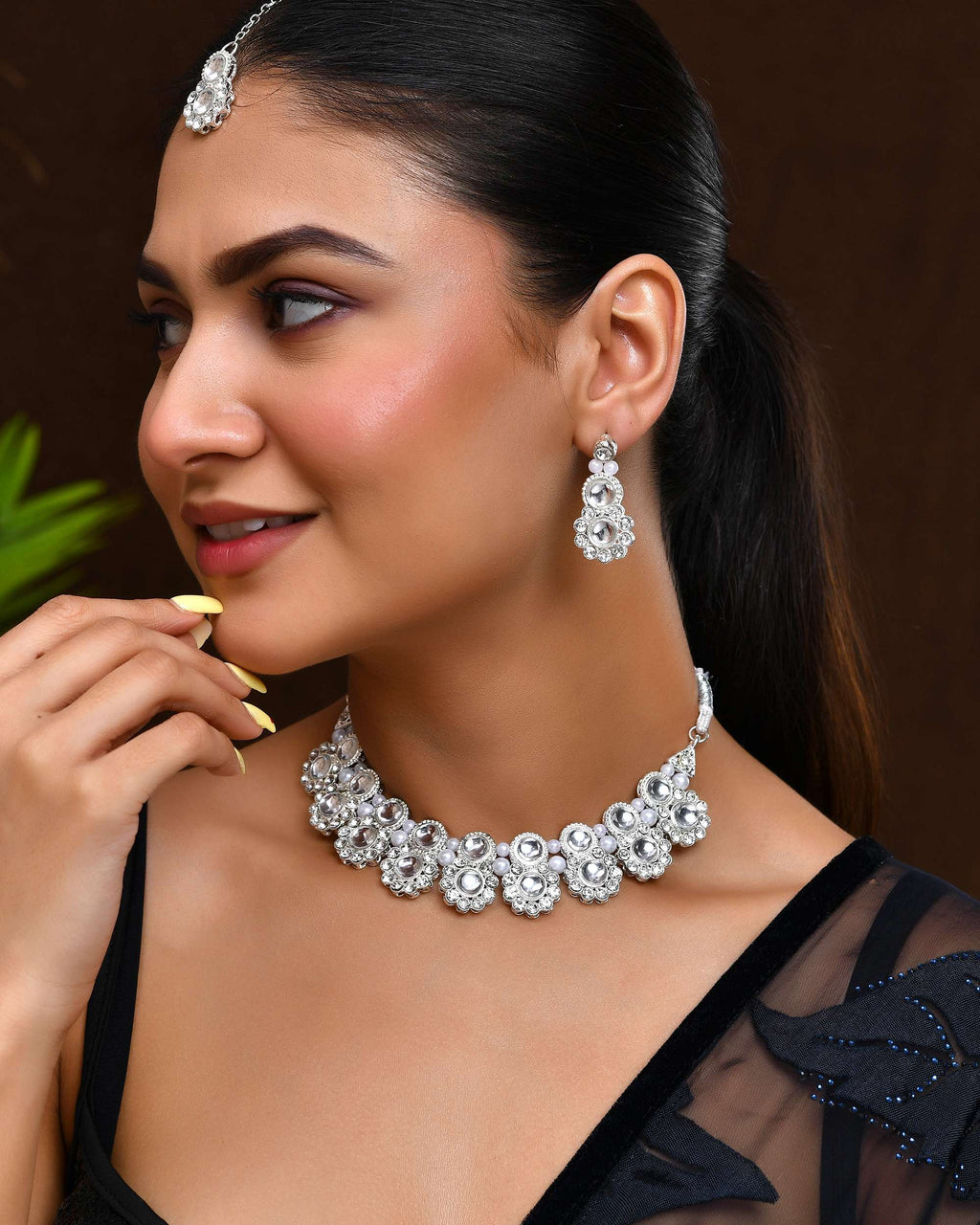 Jewels Nest Oxidized Silver Mirror Choker Necklace Set with Earrings – Boho Tribal Jewellery | Grocsy