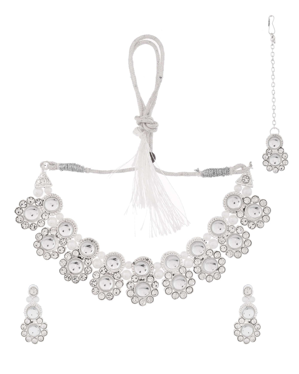 Jewels Nest Oxidized Silver Mirror Choker Necklace Set with Earrings – Boho Tribal Jewellery | Grocsy