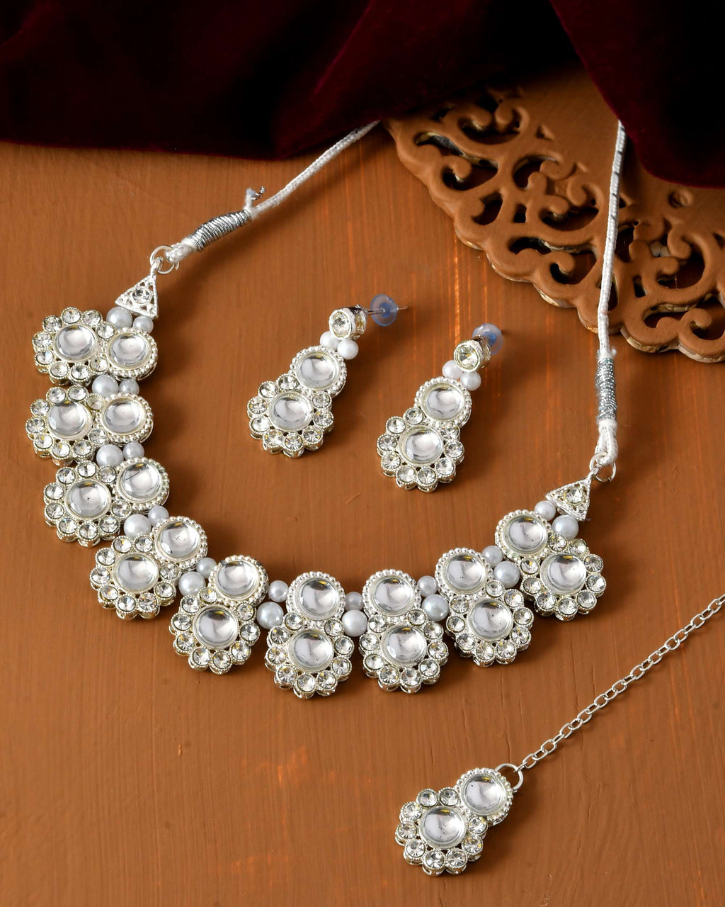 Jewels Nest Oxidized Silver Mirror Choker Necklace Set with Earrings – Boho Tribal Jewellery | Grocsy
