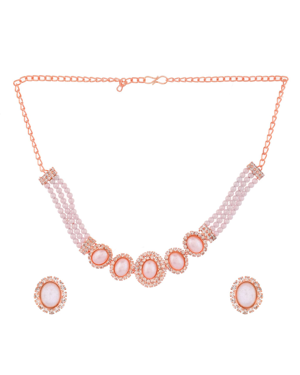 Jewels Nest Rose Gold-Plated Pearl & American Diamond-Studded Jewellery Set | Grocsy
