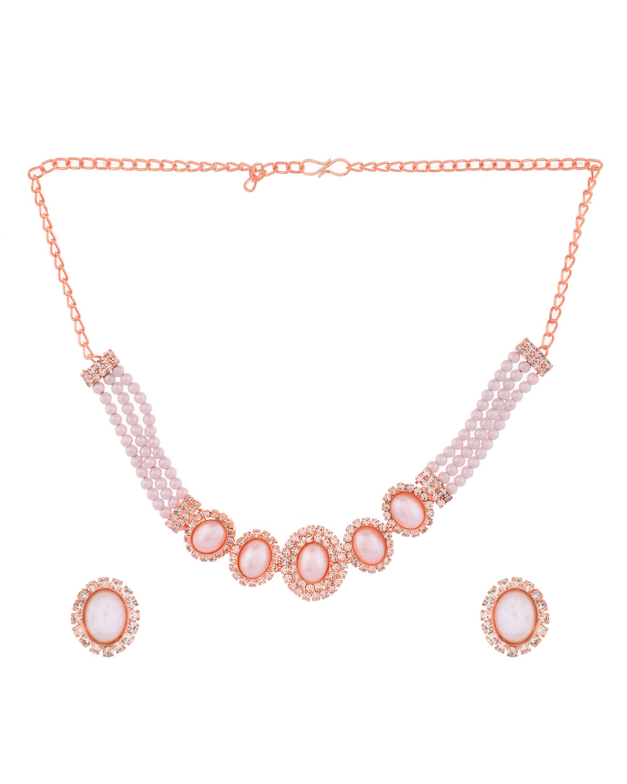 Jewels Nest Rose Gold-Plated Pearl & American Diamond-Studded Jewellery Set | Grocsy