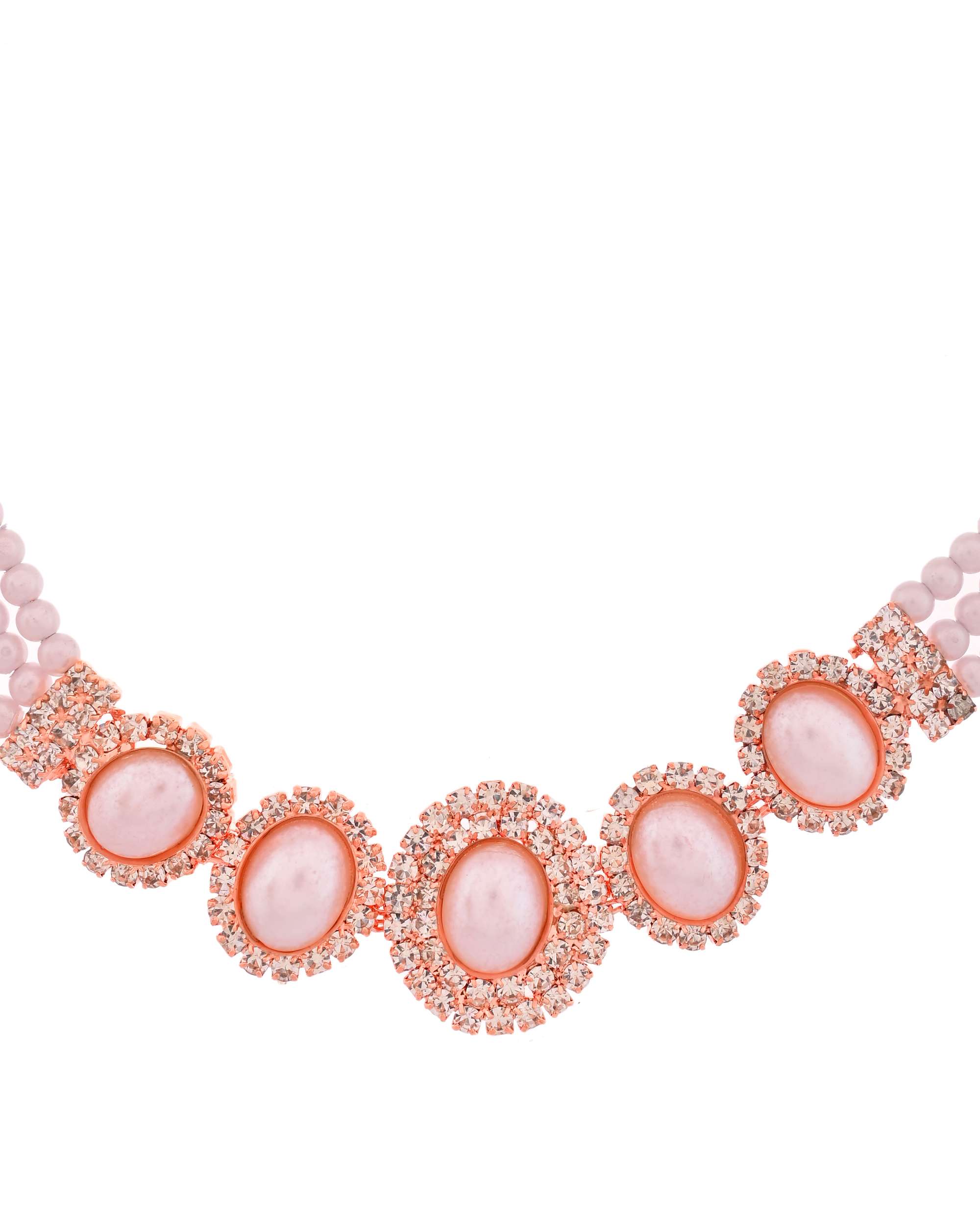 Jewels Nest Rose Gold-Plated Pearl & American Diamond-Studded Jewellery Set | Grocsy