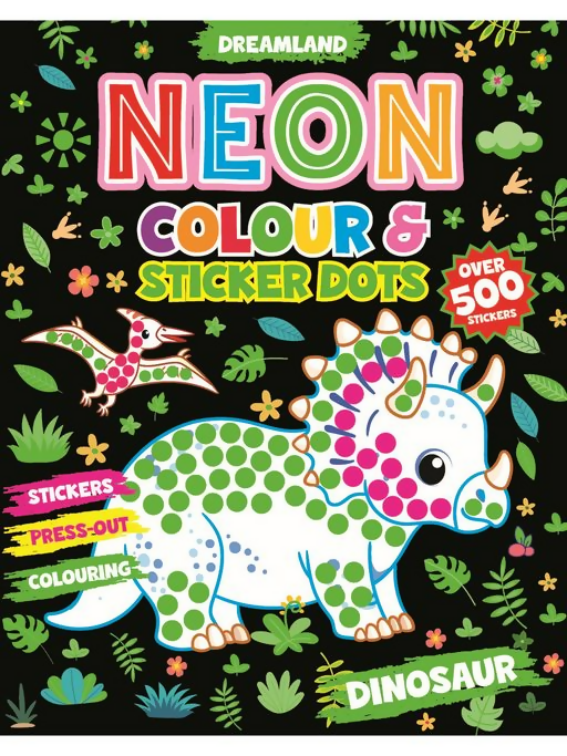 Dreamland Publications Dinosaur Neon Colour and Sticker Dots Book Over 500 Stickers For Kids | Grocsy