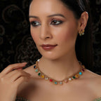 Multi Colored Stone in Gold Choker with Earrings (Multi Color) - Ruby Raang | Grocsy