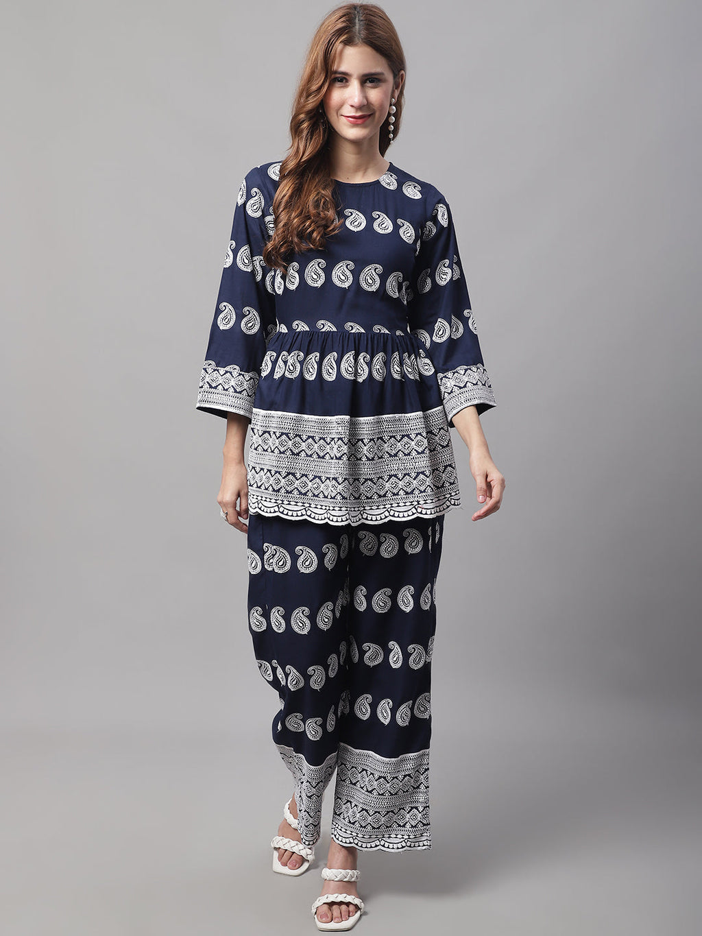 Jainish Women's Embroidered and Sequin work Co-ords - Navy Blue | Grocsy