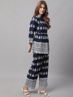 Jainish Women's Embroidered and Sequin work Co-ords - Navy Blue | Grocsy