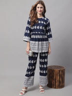 Jainish Women's Embroidered and Sequin work Co-ords - Navy Blue | Grocsy