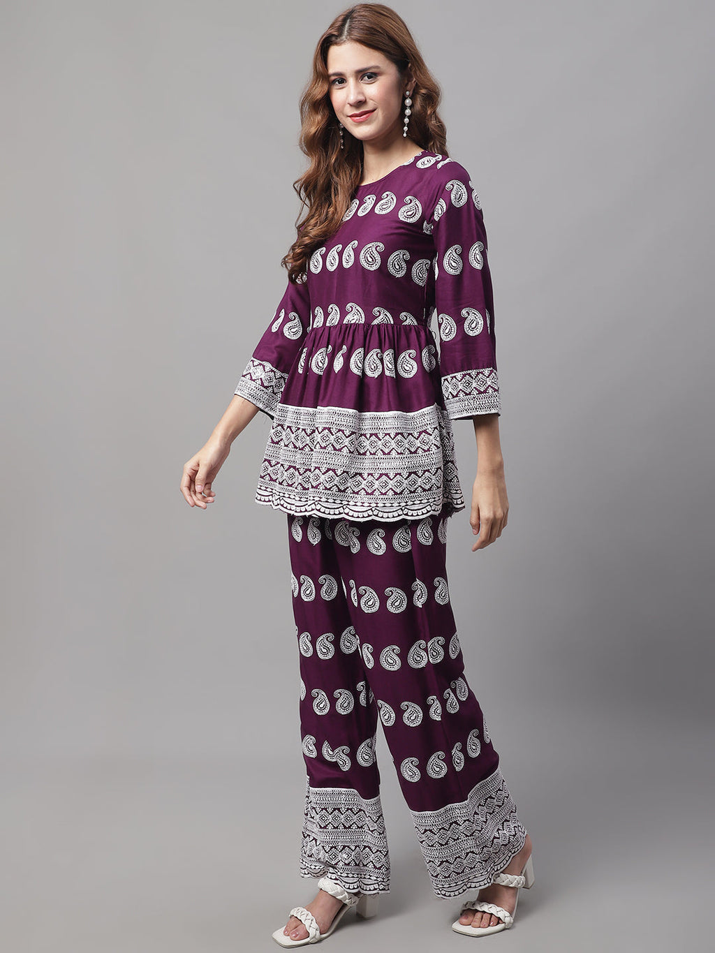 Jainish Women's Embroidered and Sequin work Co-ords - Purple | Grocsy