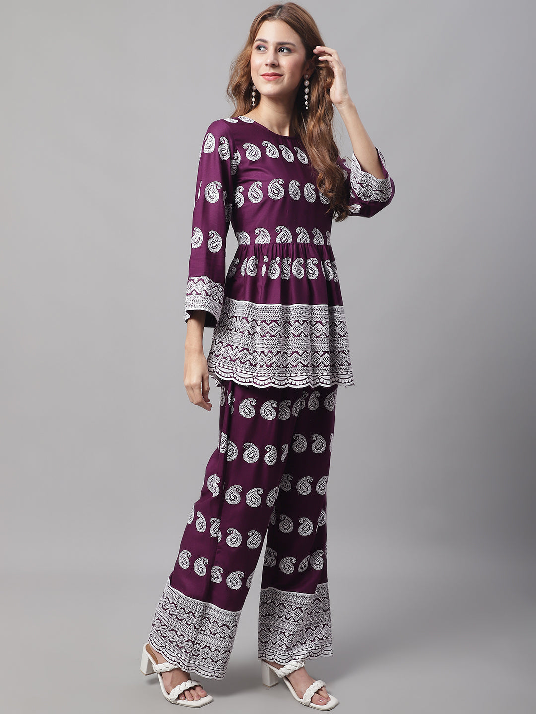 Jainish Women's Embroidered and Sequin work Co-ords - Purple | Grocsy