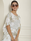 Indian Needle Women's Beige Tie Dye Printed Rayon Kaftan Tunic With Trousers - Beige | Grocsy
