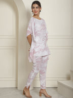 Indian Needle Women's Light-Purple Tie Dye Printed Rayon Kaftan Tunic With Trousers - Light-Purple | Grocsy