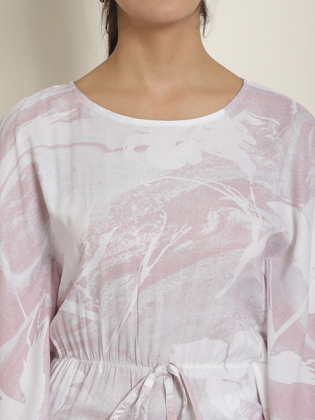 Indian Needle Women's Light-Purple Tie Dye Printed Rayon Kaftan Tunic With Trousers - Light-Purple | Grocsy
