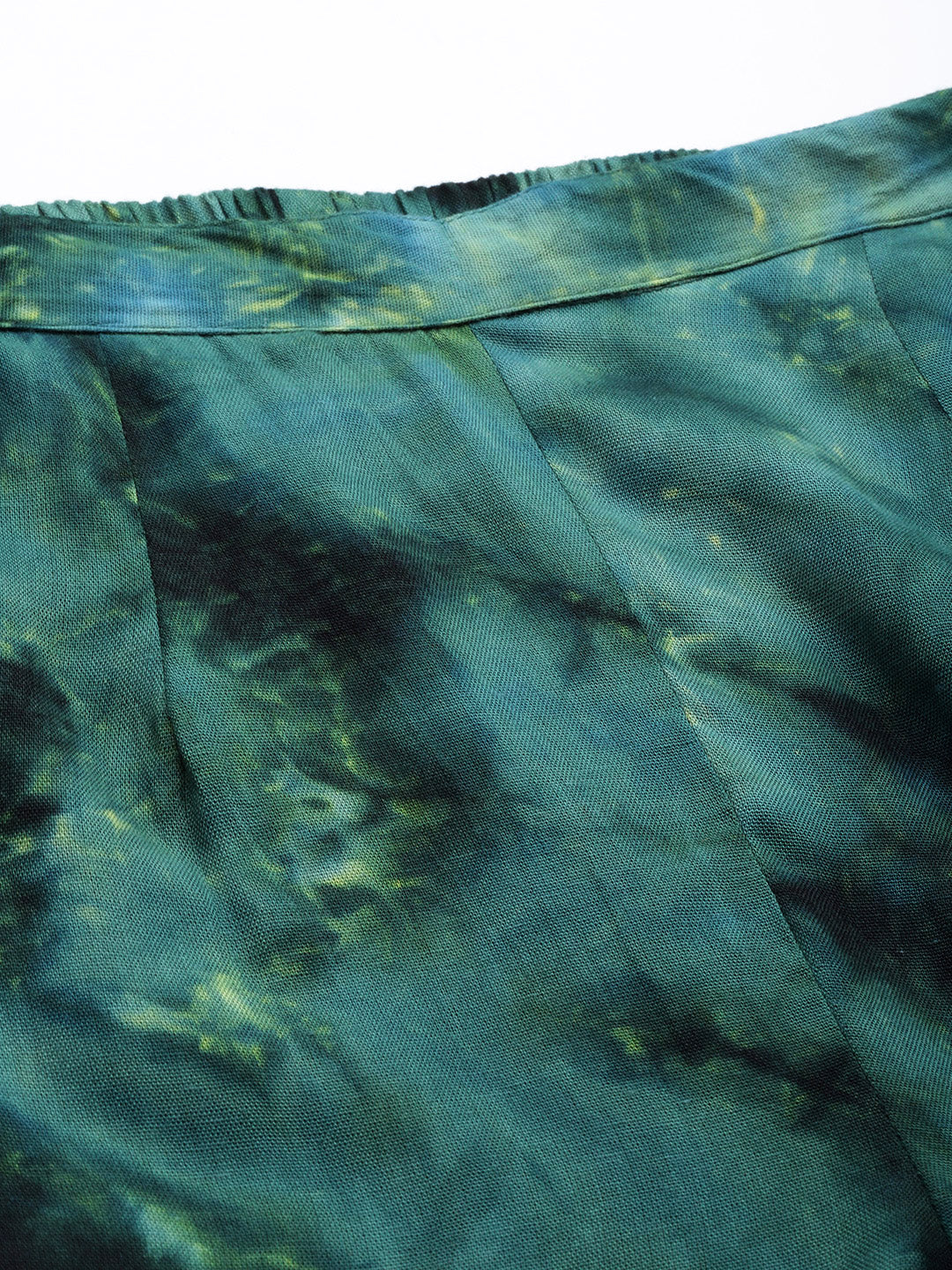 Jainish Women's Olive Green Tie Dye Printed Rayon Kaftan Tunic With Trousers | Grocsy