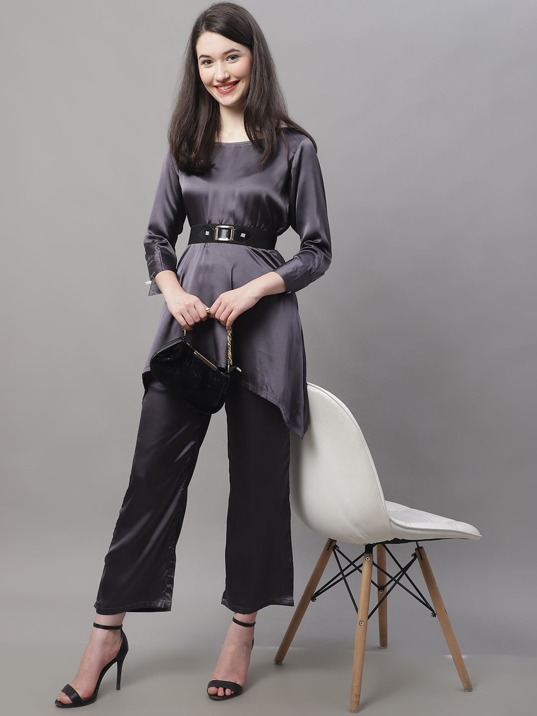 Jainish Women's stylish Co-ords with belt - JCharcoal | Grocsy