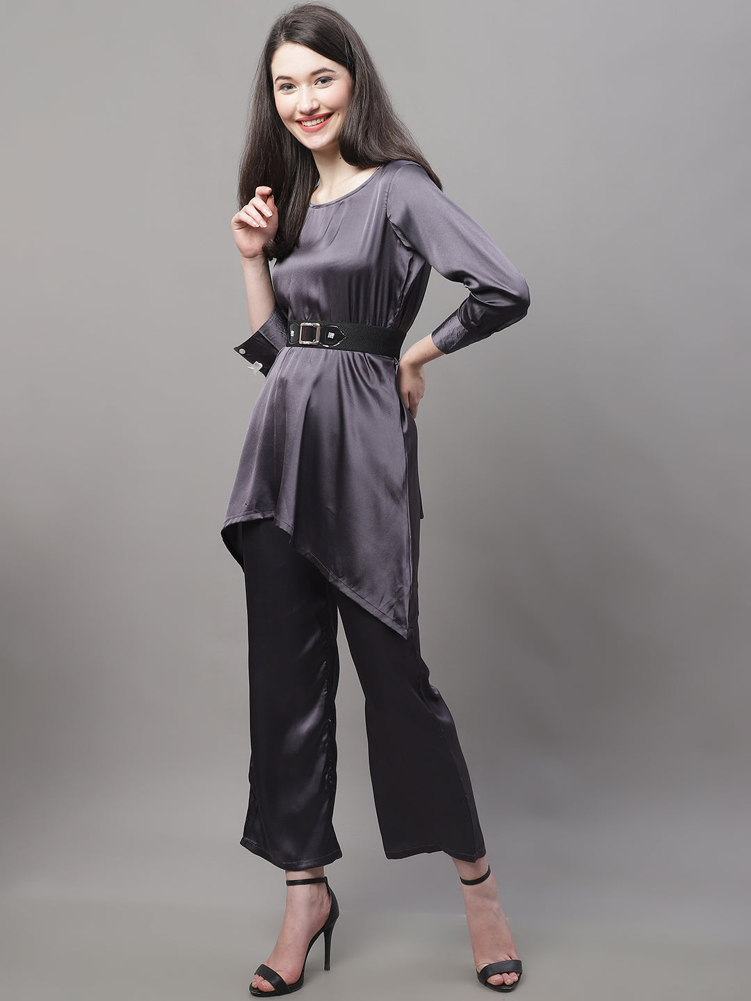 Jainish Women's stylish Co-ords with belt - JCharcoal | Grocsy