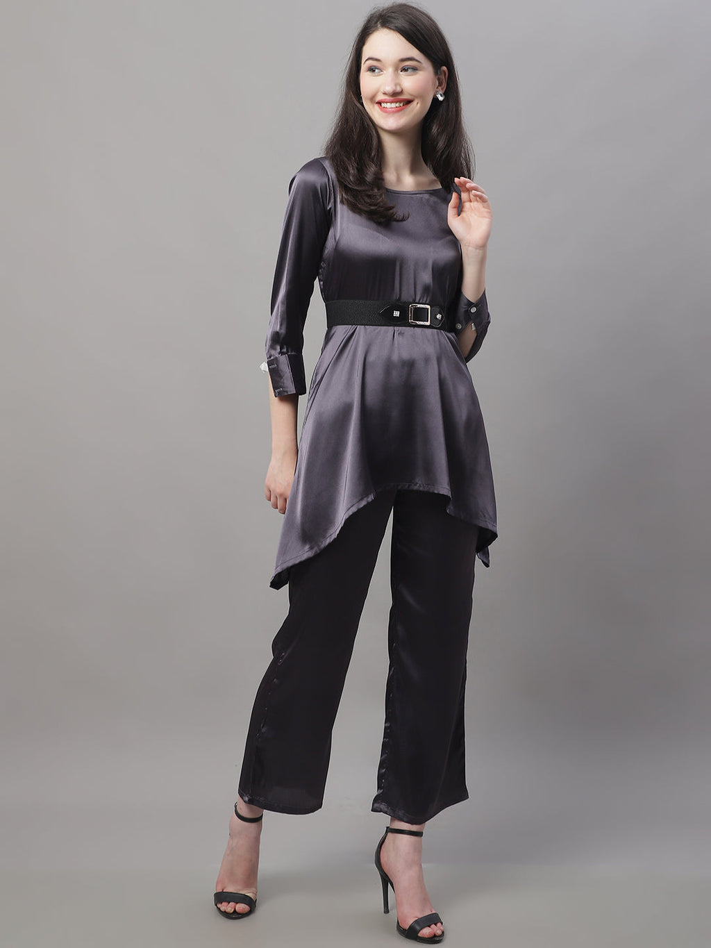 Jainish Women's stylish Co-ords with belt - JCharcoal | Grocsy