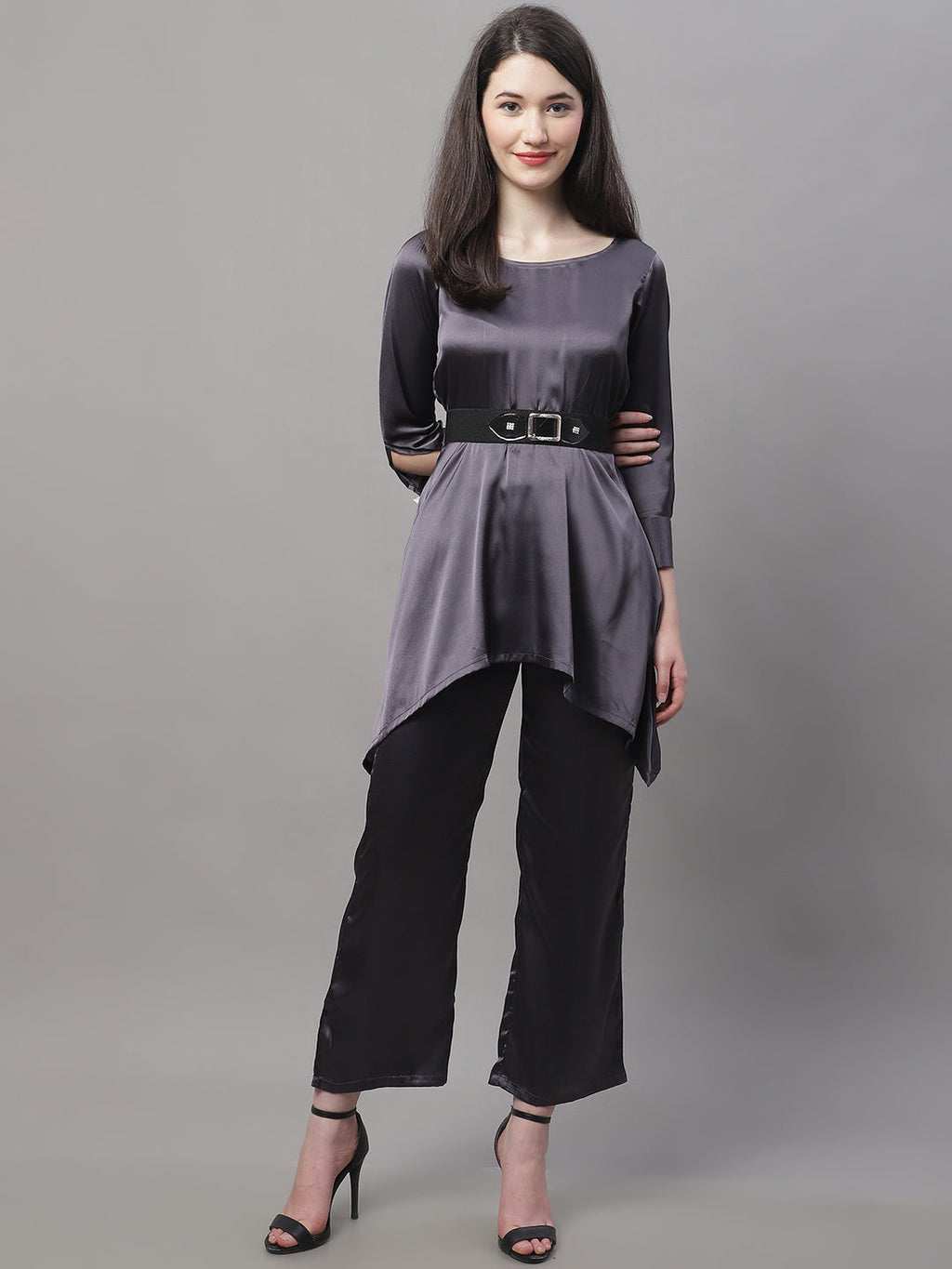 Jainish Women's stylish Co-ords with belt - JCharcoal | Grocsy