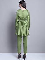 Jainish Women's WoEmbroidered A-line Top and Trouser With Belt - Green | Grocsy