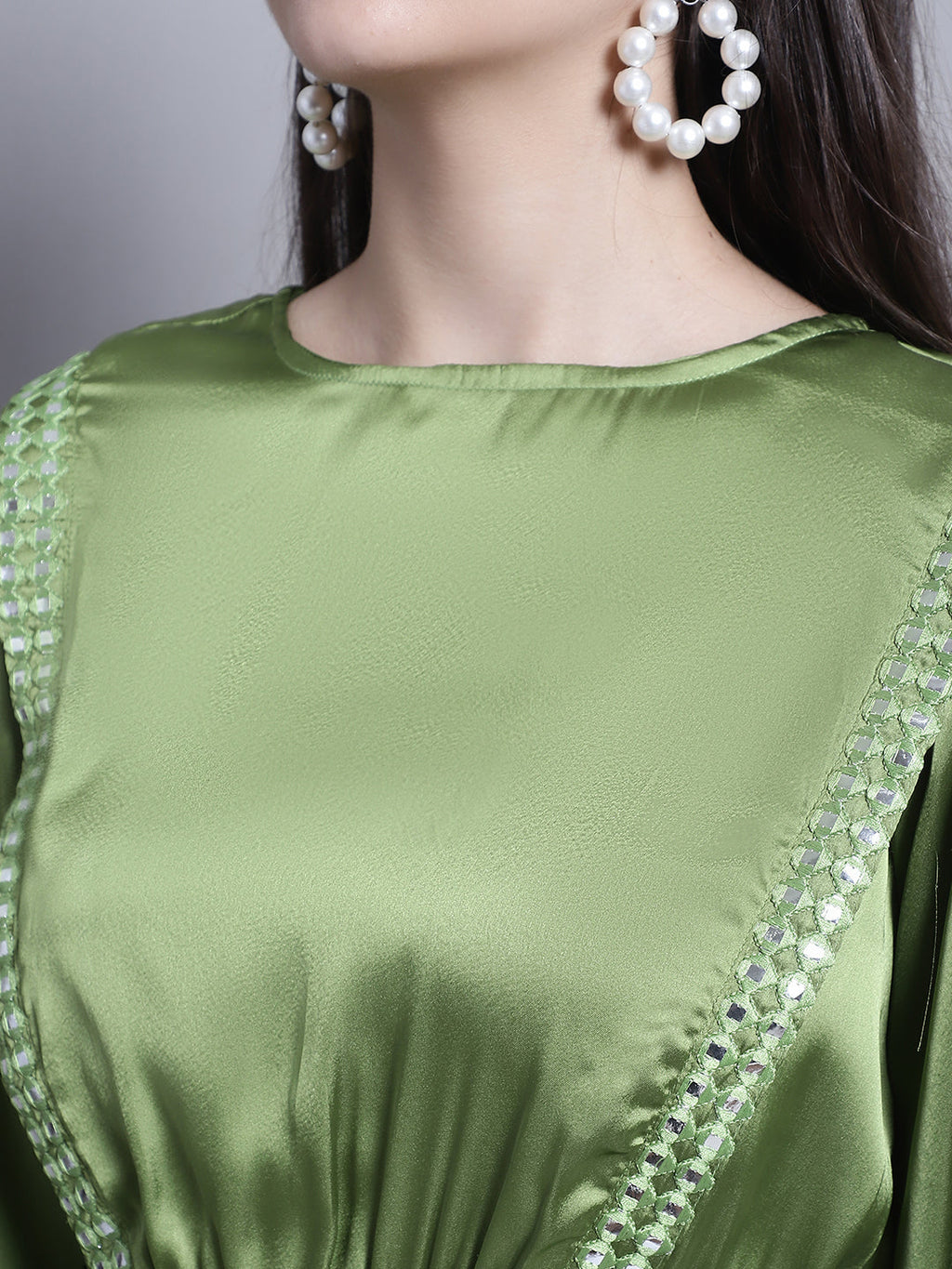 Jainish Women's WoEmbroidered A-line Top and Trouser With Belt - Green | Grocsy
