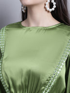 Jainish Women's WoEmbroidered A-line Top and Trouser With Belt - Green | Grocsy
