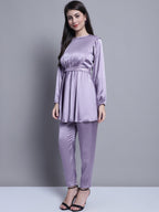 Jainish Women's WoEmbroidered A-line Top and Trouser With Belt - Purple | Grocsy