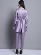 Jainish Women's WoEmbroidered A-line Top and Trouser With Belt - Purple | Grocsy
