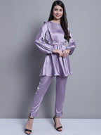 Jainish Women's WoEmbroidered A-line Top and Trouser With Belt - Purple | Grocsy
