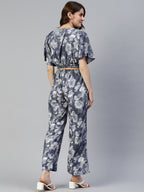 Jainish Women's Grey Printed Crop Top With Palazzos | Grocsy