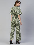 Jainish Women's Olive Green Printed Crop Top With Palazzos | Grocsy