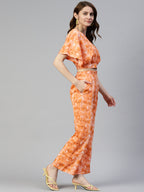 Jainish Women's Orange Printed Crop Top With Palazzos | Grocsy