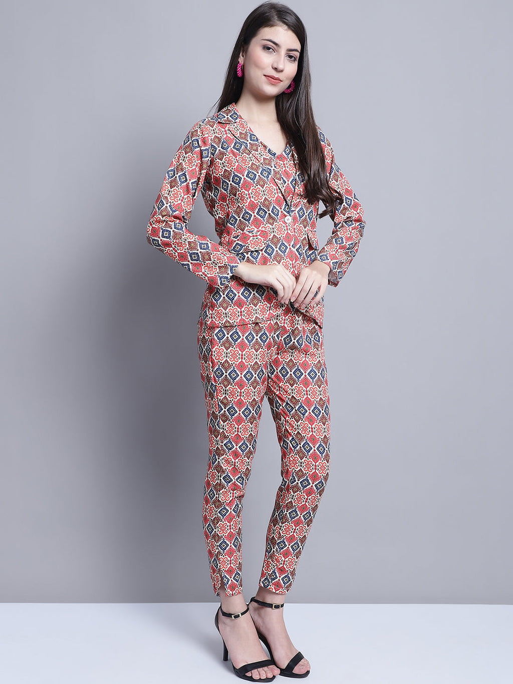 Jainish Women's WoDigital Printed Crop Top and Jacket Set - Red | Grocsy