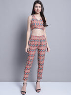Jainish Women's WoDigital Printed Crop Top and Jacket Set - Red | Grocsy